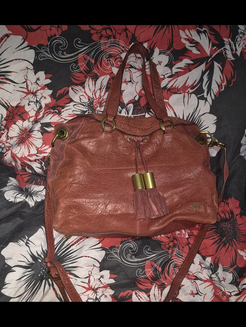 orYANY Distressed Rust Leather With Suede  Shoulder Bag with Tassel